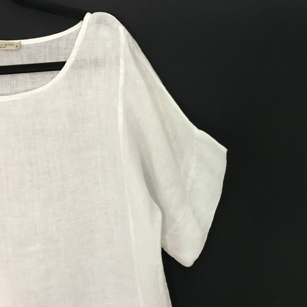 Francesca Bettini Size M 100% Linen Top Made In Italy White Shirt Pockets - Picture 4 of 11